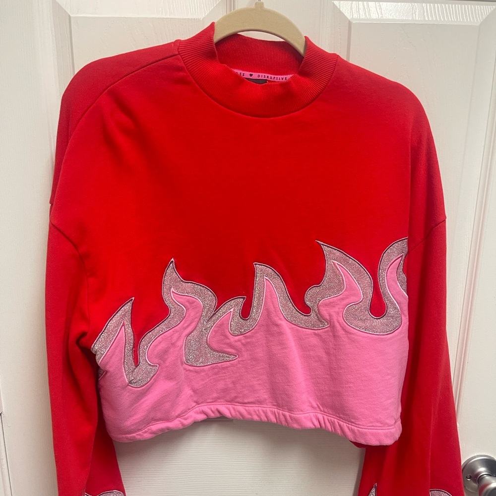 Lazy Oaf Cropped Flame Sweater - Picture 2 of 11
